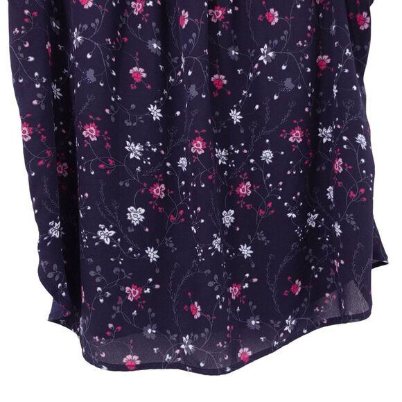 LOFT Outlet Blouse Sz PM Navy Blue Floral Print Flutter Sleeves Ruffle Casual - Picture 8 of 8